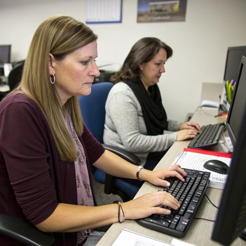 two-women-working-on-computer-in-office - a-correct
